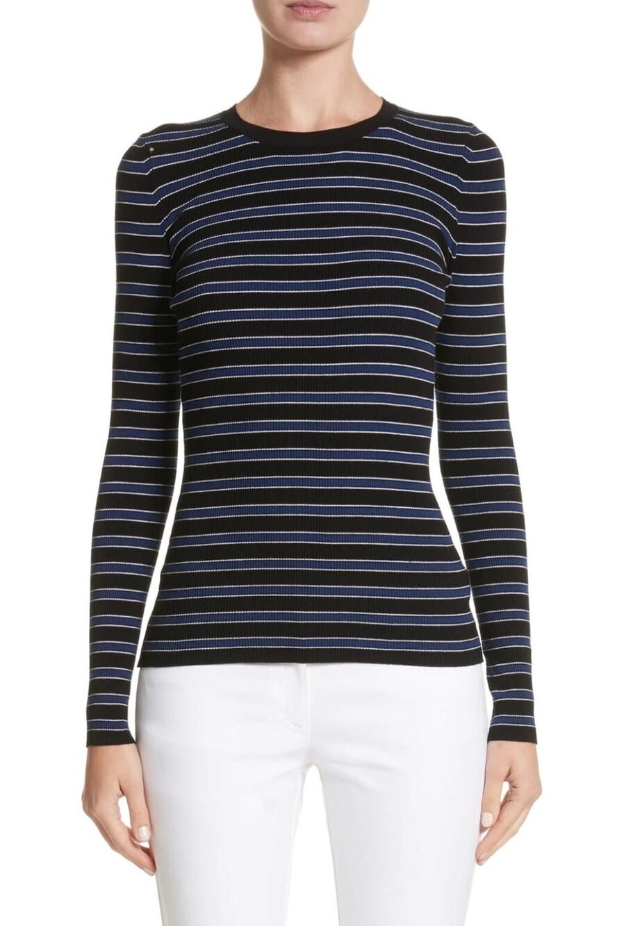 Michael Kors Collection black and blue striped ribbed long sleeve top Size Small